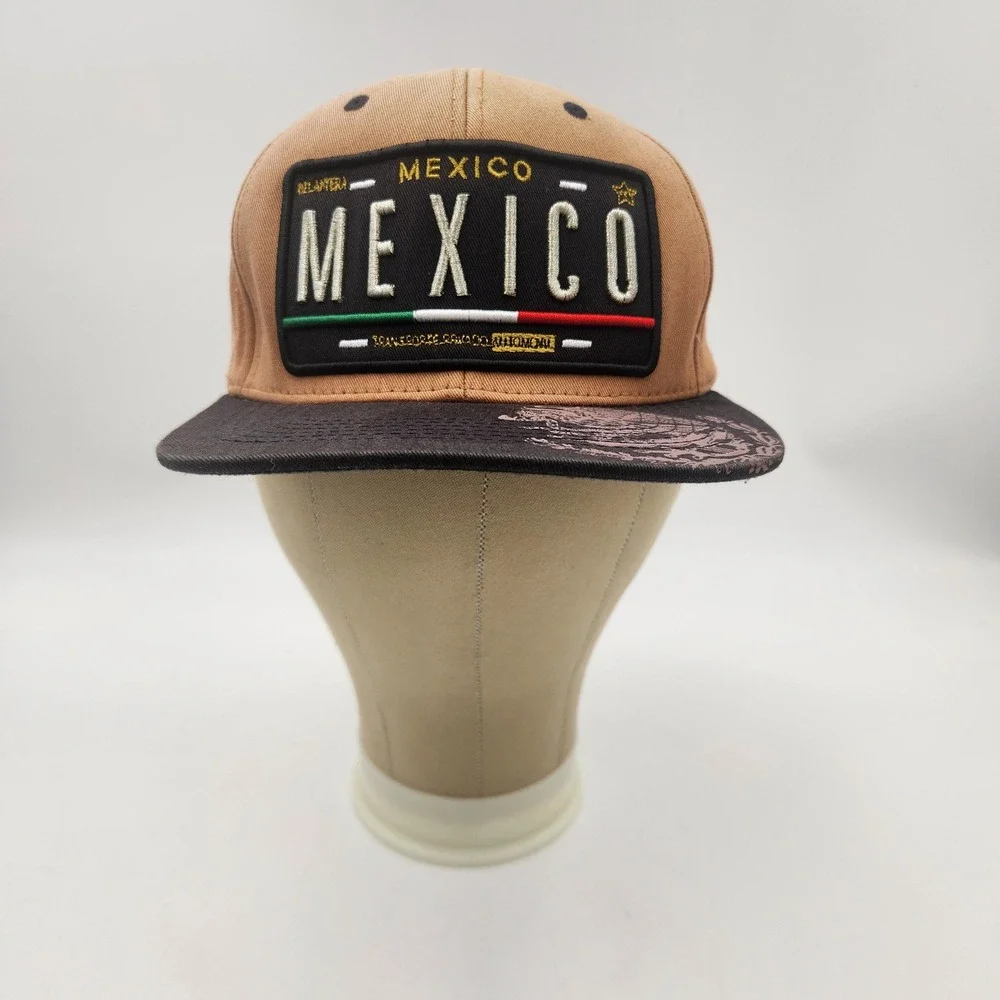 Top Level Mexico Snapback Hat Tan Black‎ Flat Brim Eagle Graphic One Size Mens